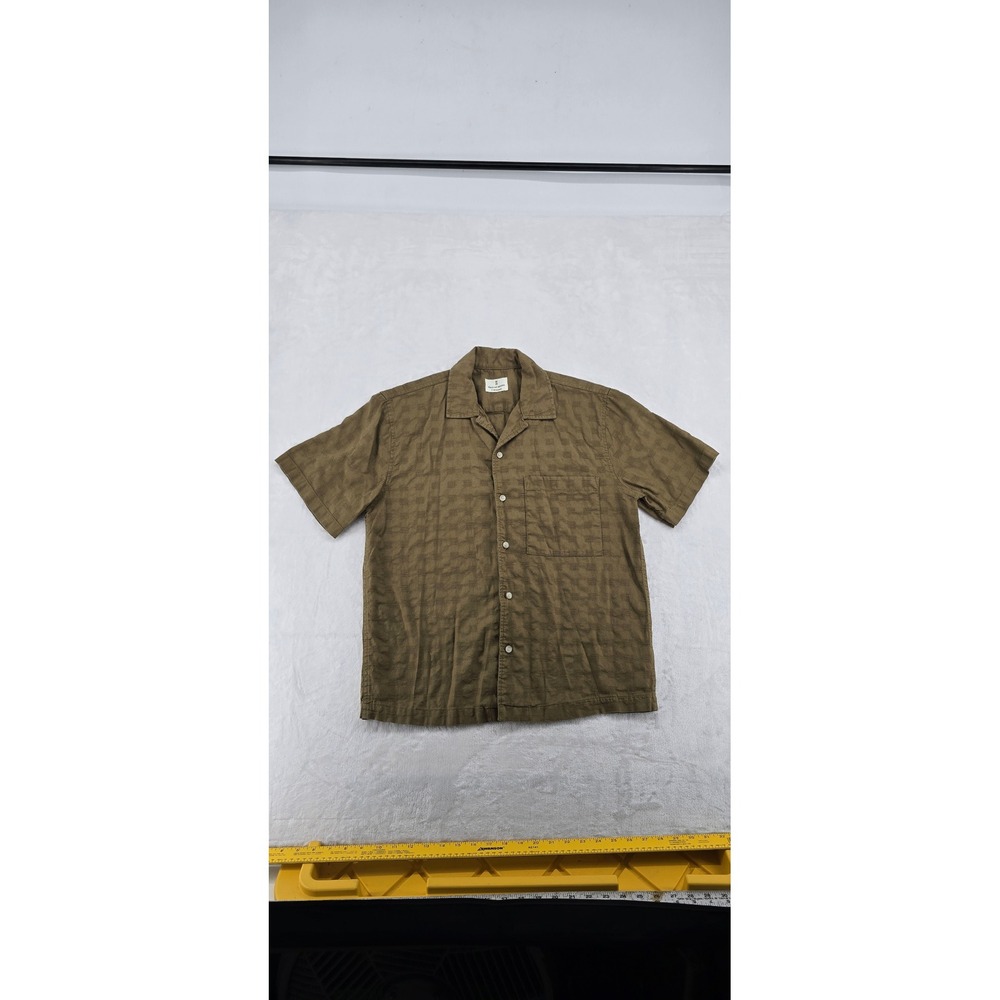 Mutual Weave Shirt Womens S Button Down Brown Short Sleeve Cotton Textured Camp